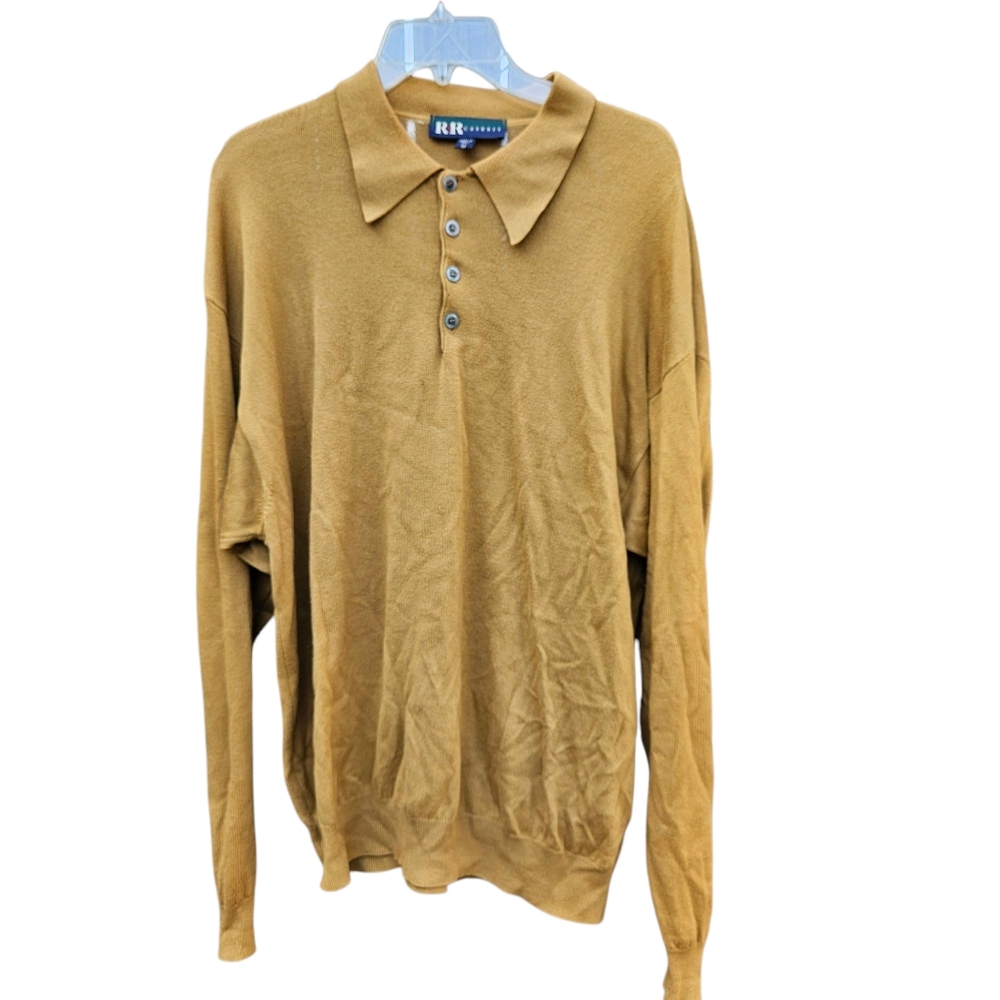 R&R Casuals  Mustard Yellow Polo Sweater Mens Size M - Picture 7 of 14